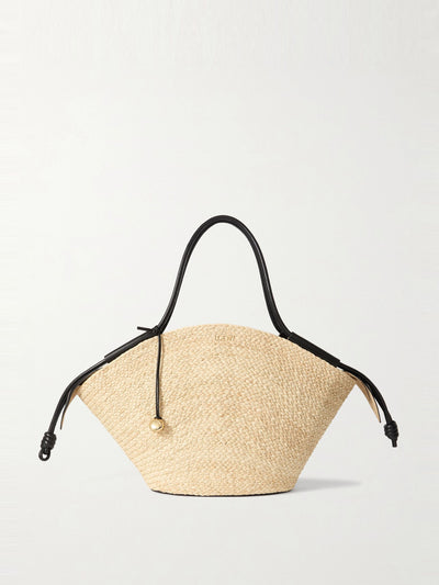 Loewe Paseo Large leather-trimmed raffia tote at Collagerie