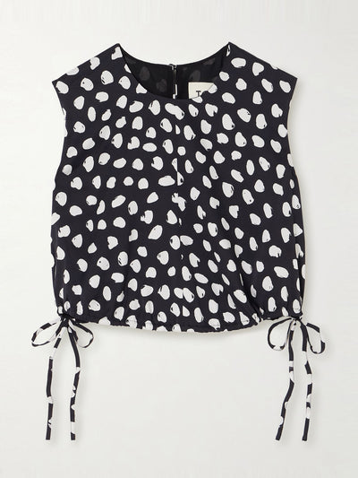 Tove Cecily cropped tie-detailed polka-dot silk crepe de chine top at Collagerie