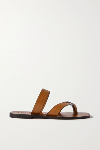 A EMERY Brown leather slides at Collagerie