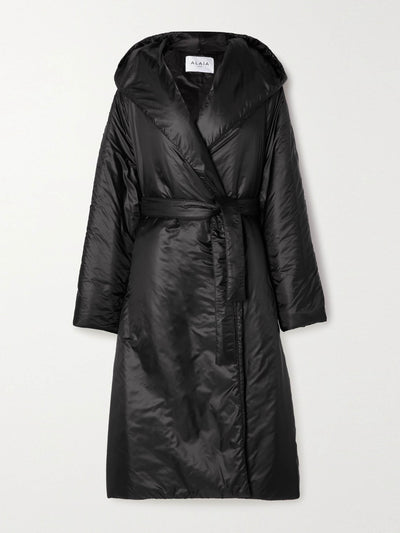 Alaïa Belted padded hooded shell coat at Collagerie