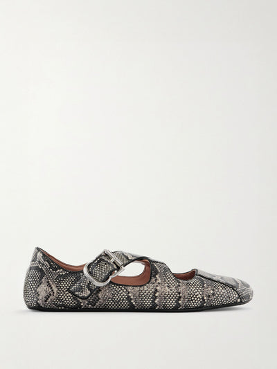 Alaïa Criss Cross leather-trimmed snakeskin ballet flats at Collagerie