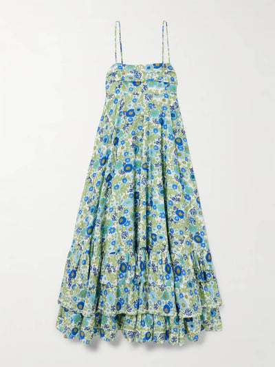 Alémais Pam tiered pintucked floral-print organic cotton-poplin midi dress at Collagerie