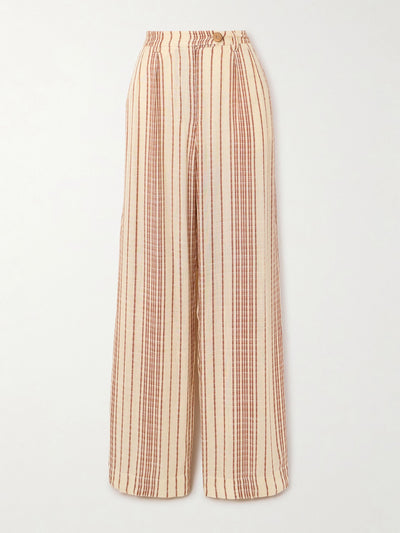 Alix of Bohemia Diana Penny striped linen-jacquard straight-leg pants at Collagerie