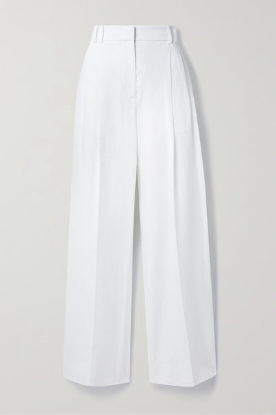 Another Tomorrow White pleated linen wide-leg trousers at Collagerie