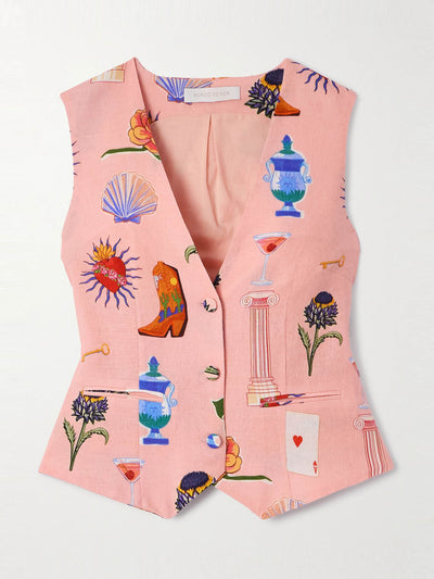 Borgo De Nor Wandrelust pink Fern linen waistcoat at Collagerie