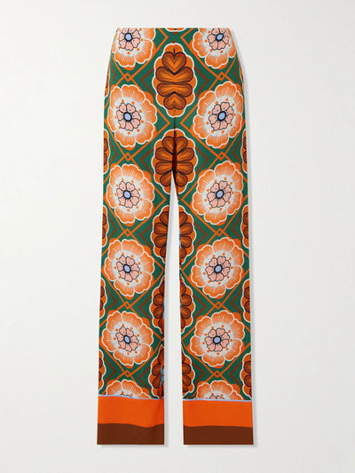 Borgo De Nor Flower pop orange Havana crepe trousers at Collagerie