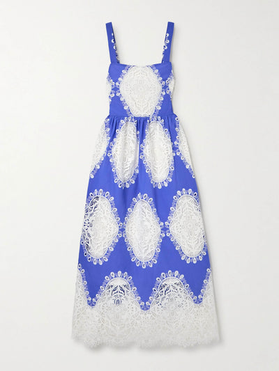 Borgo De Nor Blue and white Ninet lace midi dress at Collagerie