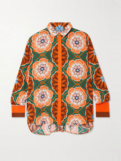 Borgo De Nor Flower pop orange Nova crepe shirt at Collagerie