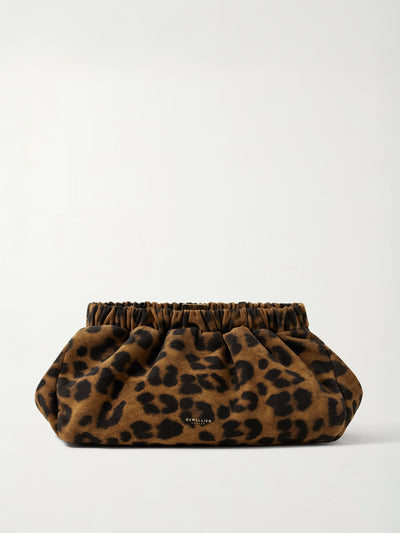Demellier Miami gathered leopard-print suede clutch at Collagerie