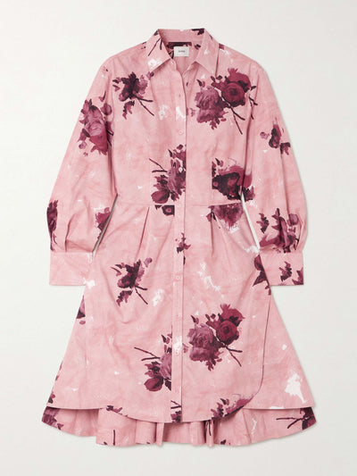 ERDEM Pleated floral-print cotton-poplin mini shirt dress at Collagerie