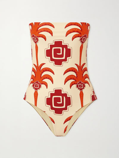 Johanna Ortiz Alta Mar strapless printed recycled swimsuit at Collagerie