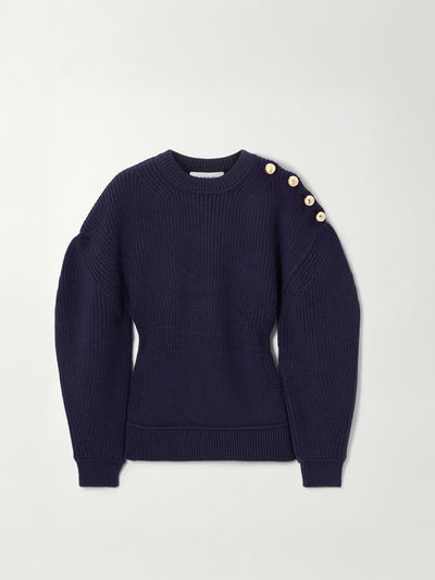 Lanvin Button-detailed ribbed wool sweater at Collagerie