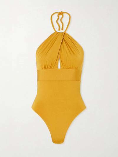 Max Mara Chicca cutout gathered halterneck swimsuit at Collagerie