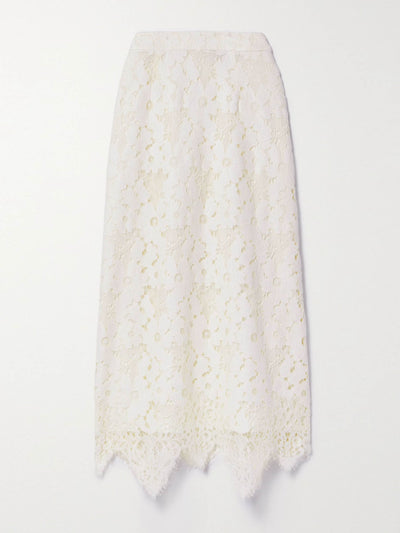 Sea White cotton-blend corded guipure lace midi skirt at Collagerie