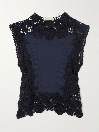 Ulla Johnson Gigi crocheted lace-trimmed pointelle-knit cotton-blend top at Collagerie