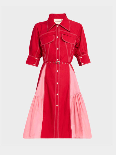 Lovebirds Peik Lin topstitched godet shirtdress at Collagerie
