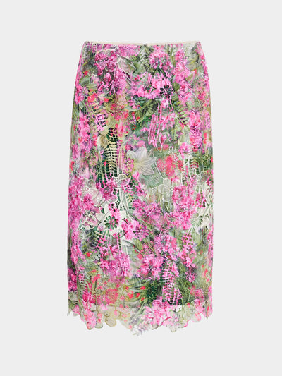 Ungaro Printed floral lace midi pencil skirt at Collagerie