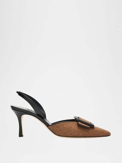 Manolo Blahnik Mayslibi wool buckle slingback pumps at Collagerie