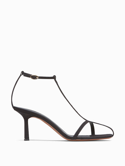 NEOUS Black leather T-bar Jumel heels at Collagerie