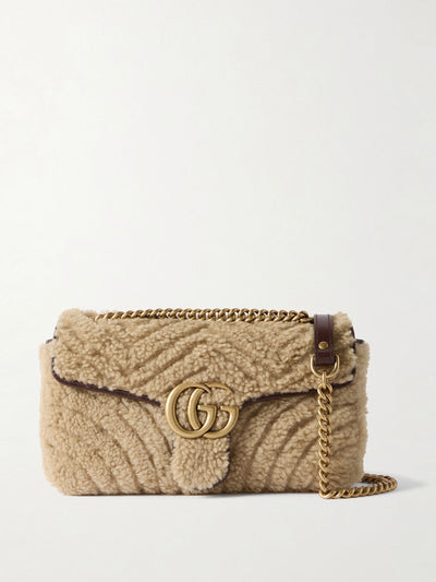 Gucci GG Marmont 2.0 leather-trimmed matelassé shearling shoulder bag at Collagerie