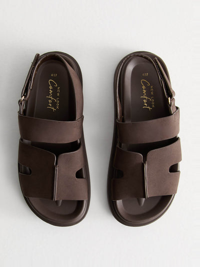 New Look Brown faux leather chunky strap sandals at Collagerie