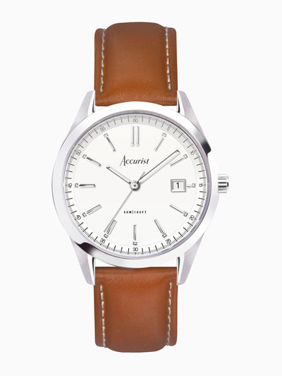 Accurist Brown everyday leather strap analogue watch at Collagerie