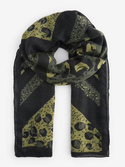 Next Khaki green animal lightweight scarf at Collagerie