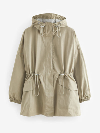 Next Khaki green shower resistant waisted raincoat at Collagerie