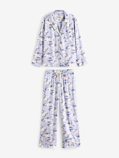 Cath Kidston Blue silver lining button up pyjama set at Collagerie