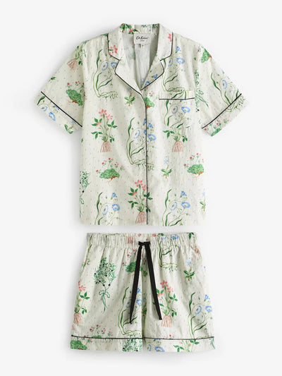 Cath Kidston Ecru Roots cotton poplin pyjama shorts set at Collagerie