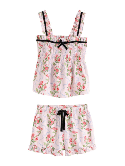 Cath Kidston Pink rose print 100% cotton poplin pyjama shorts set at Collagerie