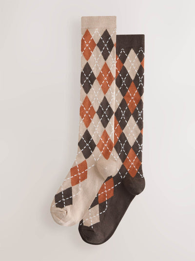 Next Chocolate brown argyle knee high socks (set of 2) at Collagerie