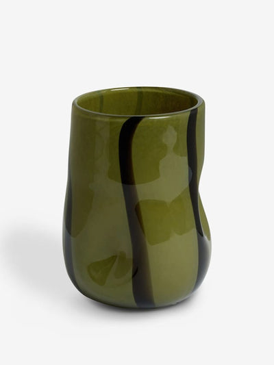 Next Green and black striped glass hurricane candle holder at Collagerie