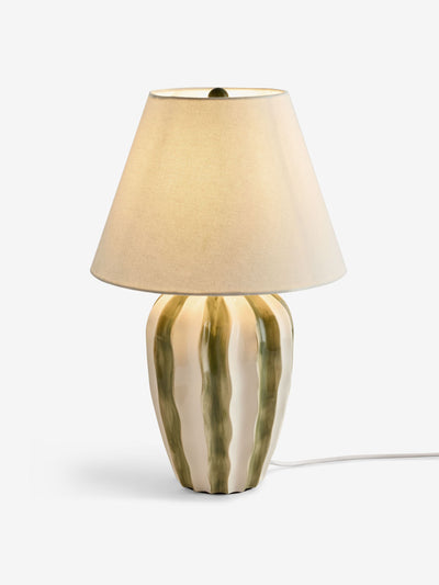 Nina Campbell Green/ecru lydia striped table lamp at Collagerie
