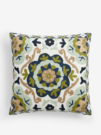 Nina Campbell Green fergana floral embroidered feather filled cushion at Collagerie