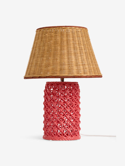 Nina Campbell Pink chantilly hand-woven ceramic table lamp at Collagerie