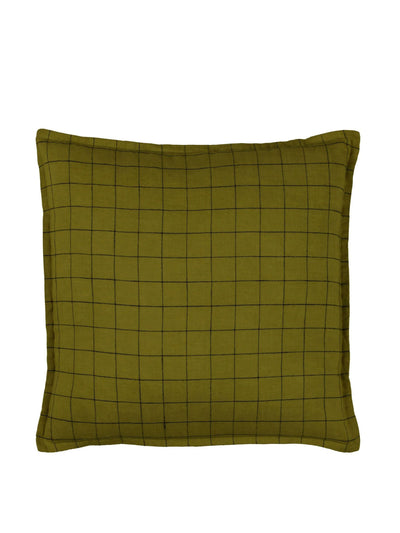 Next Yard linen grid check polyester filled cushion at Collagerie