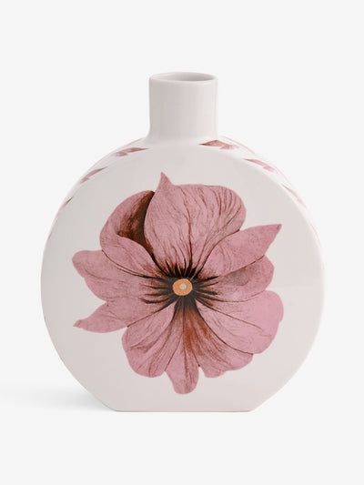Rockett St George White & pink Oriental Floral medium round vase at Collagerie