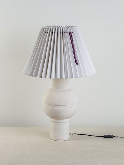 Nicola Harding Orb ceramic table lamp base in warm white at Collagerie