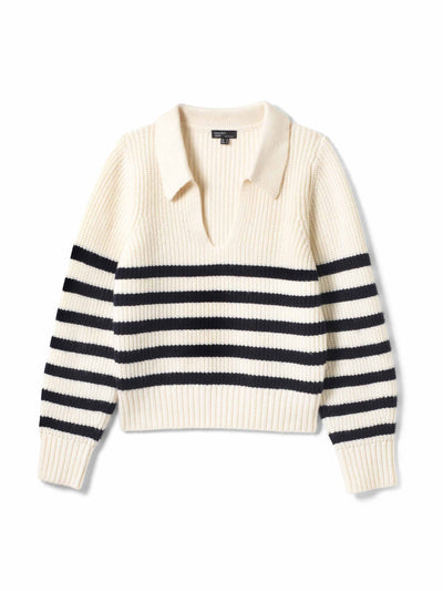 Nobody's Child Cream open collar chunky striped jumper at Collagerie