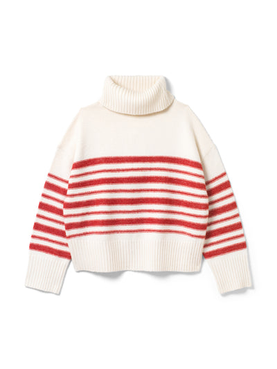 Nobody's Child Cream and red stripe knitted roll neck jumper at Collagerie