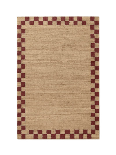 Nordic Knots Jute red check boarder rug at Collagerie