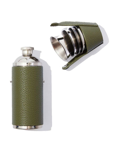 Not Another Bill Leather flask in Olive at Collagerie