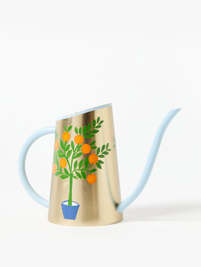 Oliver Bonas Orange tree gold metal watering can at Collagerie