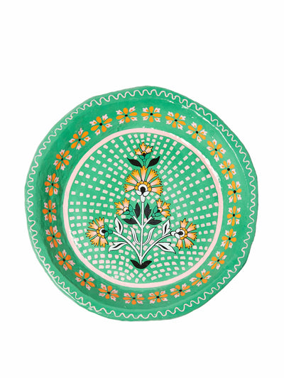 Oliver Bonas Akra hand-painted green paper mache bowl at Collagerie