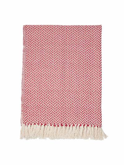 Oliver Bonas Alma woven red herringbone throw at Collagerie