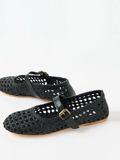 Oliver Bonas Asra Neve woven black leather Mary Jane flats at Collagerie