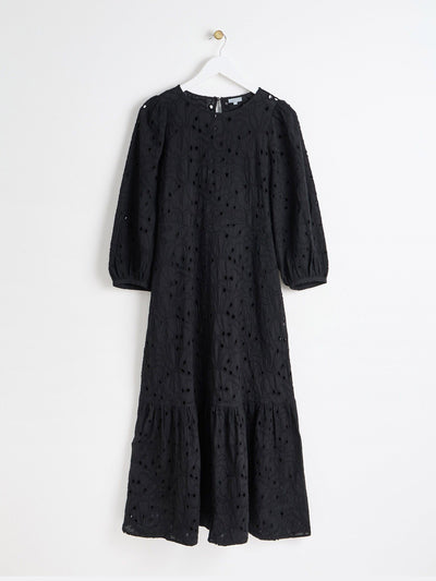 Oliver Bonas Black broderie tiered maxi dress at Collagerie