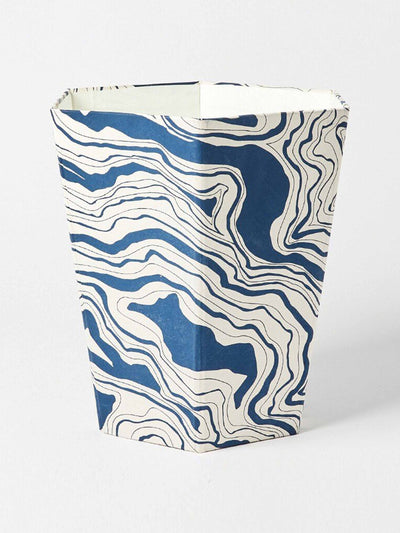 Oliver Bonas Blue marbled paper bin at Collagerie