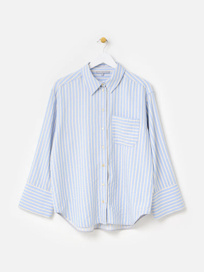 Oliver Bonas Blue & yellow striped wide sleeve shirt at Collagerie